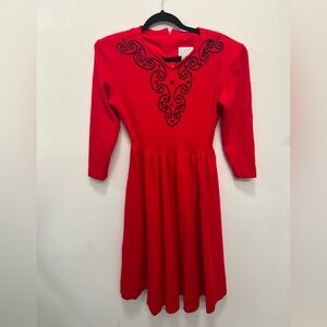 Vintage Expo Petite Red Western Embellished Dress Size 8 Made in USA, Wool Blend